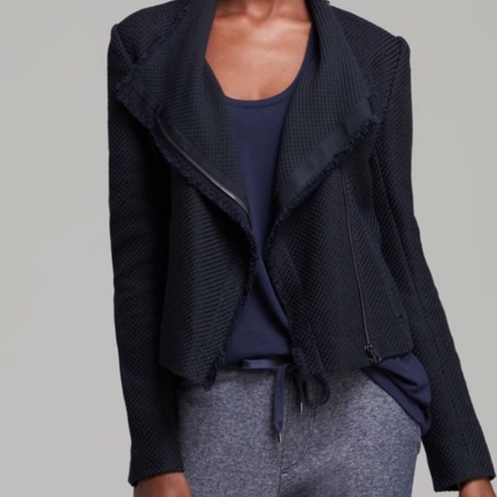 Navy Vince Frayed Scuba Jacket, ZIP-Up